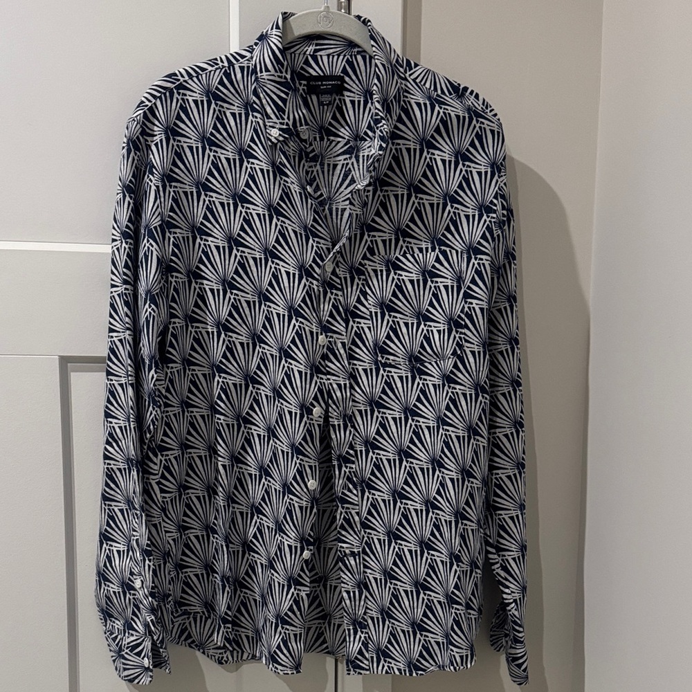 Men's Geometric Patterned Shirt - Blue and White